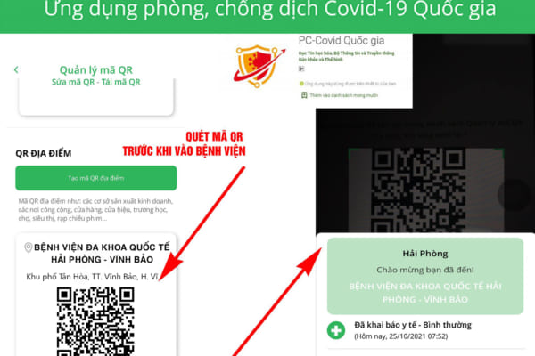 Bệnh viện đa khoa Quốc tế Hải Phòng – Vĩnh Bảo triển khai ứng dụng PC-Covid trên điện thoại trong khai báo y tế, sàng lọc Bệnh nhân