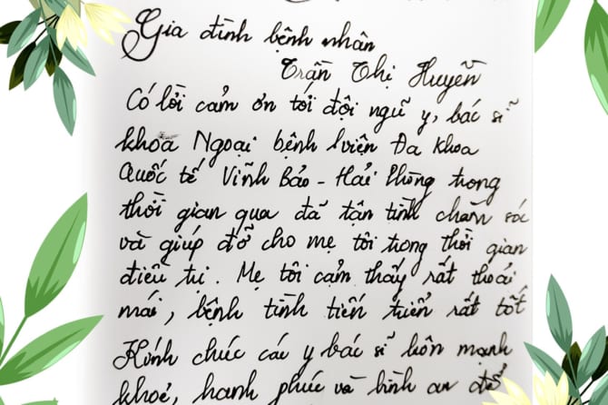 LỜI TRI ÂN TỪ NGƯỜI BỆNH LUÔN LÀ MÓN QUÀ TINH THẦN TUYỆT VỜI NHẤT DÀNH CHO ĐỘI NGŨ Y BÁC SĨ CHÚNG TÔI!